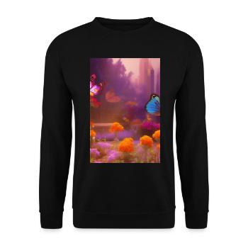 Blumen und Schmetterling - Unisex Pullover - Schwarz - Vorne - Alina (178cm) & Michal (187cm)