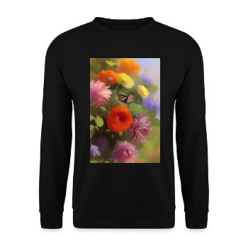 Blumen und Schmetterling - Unisex Pullover - Schwarz - Vorne - Alina (178cm) & Michal (187cm)