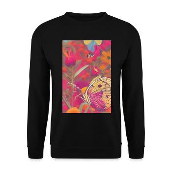 Blumen und Schmetterling - Unisex Pullover - Schwarz - Vorne - Alina (178cm) & Michal (187cm)