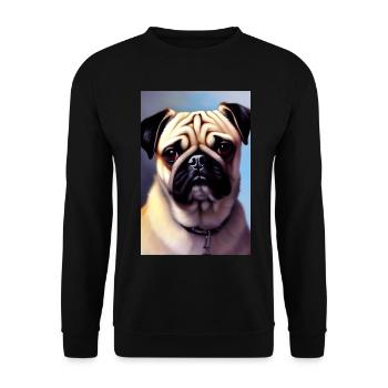 Mops Hund - Unisex Pullover - Schwarz - Vorne - Alina (178cm) & Michal (187cm)
