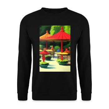 Outdoor Asian Cafe - Unisex Sweatshirt - black - Front - Alina (178cm) & Michal (187cm)