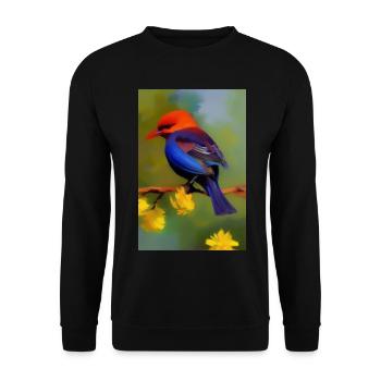 Bird on branch with flower blossoms - Unisex Sweatshirt - black - Front - Alina (178cm) & Michal (187cm)