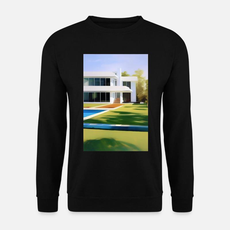 Weiße Villa mit Pool - Unisex Pullover - Schwarz