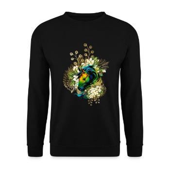 Wunderschönes buntes Pferd mit Blumen, - Unisex Pullover - Schwarz - Vorne - Alina (178cm) & Michal (187cm)