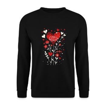 Valentine's Design with Hearts, Leaves, and Roses - Unisex Sweatshirt - black - Front - Alina (178cm) & Michal (187cm)