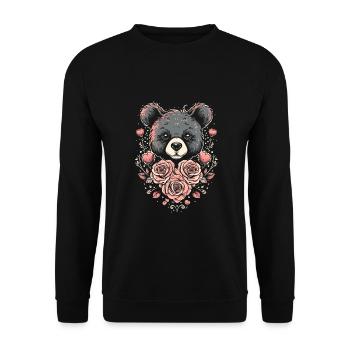 Adorable ours avec des roses et des coeurs - Sweat-shirt Unisexe - noir - Devant - Alina (178cm) & Michal (187cm)