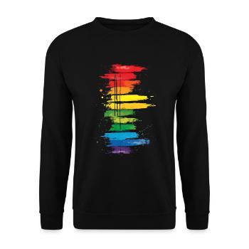 Dezentes und cooles Regenbogen-Design mit tropfender Pride-Flagge - Unisex Pullover - Schwarz - Vorne - Alina (178cm) & Michal (187cm)