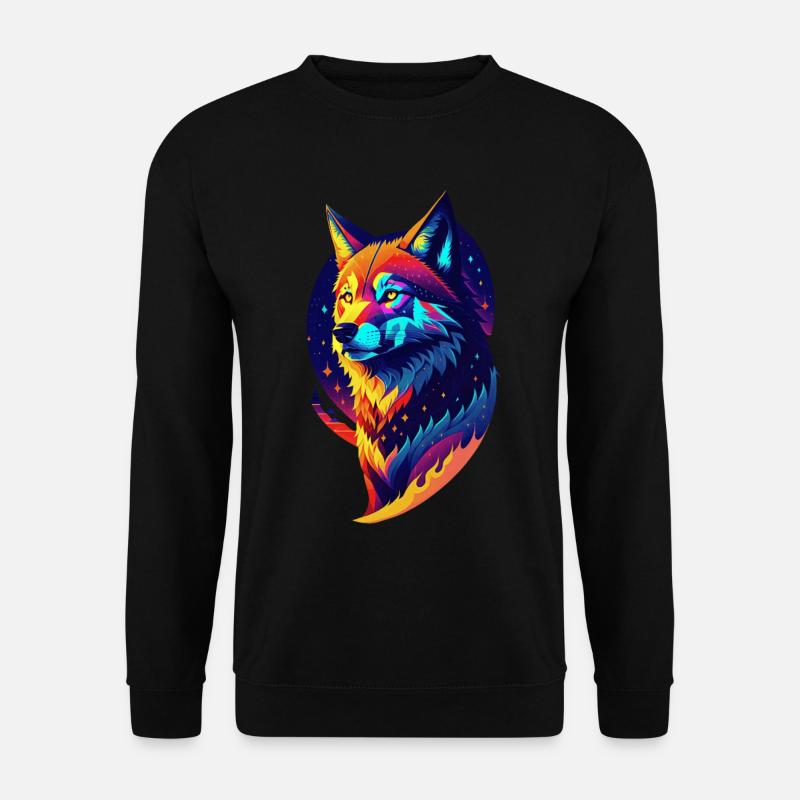 Wolf in der Nacht - Mehrfarbiges Dekor - Unisex Pullover - Schwarz