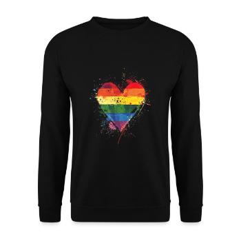 Abstraktes Regenbogenherz mit Tintenspritzern - Pride - Unisex Pullover - Schwarz - Vorne - Alina (178cm) & Michal (187cm)