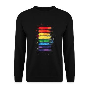 Dezentes und cooles tropfendes Pride-Flaggen-Regenbogen-Design - Unisex Pullover - Schwarz - Vorne - Alina (178cm) & Michal (187cm)