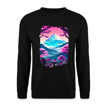 Retro Japanese Aaesthetic Landscape - Unisex Sweatshirt - black - Front - Alina (178cm) & Michal (187cm)