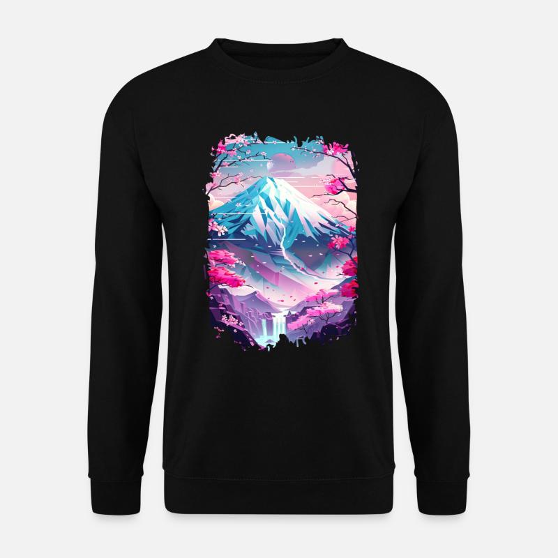 Retro Japanische Aästhetische Landschaft - Unisex Pullover - Schwarz