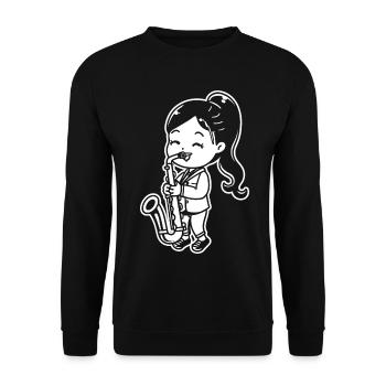 Petit saxophone - Sweat-shirt Unisexe - noir - Devant - Alina (178cm) & Michal (187cm)