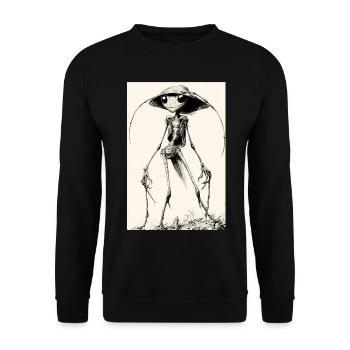 Skelettalien mit Hut – düster charmant - Unisex Pullover - Schwarz - Vorne - Alina (178cm) & Michal (187cm)
