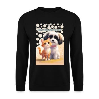 Hund und Katze Tierkinder Beste Freunde für immer - Unisex Pullover - Schwarz - Vorne - Alina (178cm) & Michal (187cm)