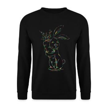 Bunter Neonhase mit Karotten - Unisex Pullover - Schwarz - Vorne - Alina (178cm) & Michal (187cm)