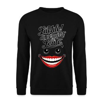 Immer lächeln - Unisex Pullover - Schwarz - Vorne - Alina (178cm) & Michal (187cm)