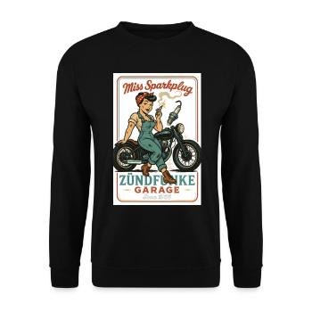 Miss Sparkplug – Zündfunke Garage Queen - Unisex Sweatshirt - black - Front - Alina (178cm) & Michal (187cm)