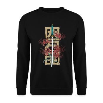 Chrysanthème japonais élégant avec épée - Sweat-shirt Unisexe - noir - Devant - Alina (178cm) & Michal (187cm)