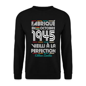 Anniversaire 80 ans - Fabriqué en Octobre 1945 - Sweat-shirt Unisexe - noir - Devant - Alina (178cm) & Michal (187cm)