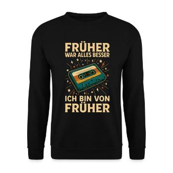Retro Kassetten Design für Nostalgie - Unisex Pullover - Schwarz - Vorne - Alina (178cm) & Michal (187cm)