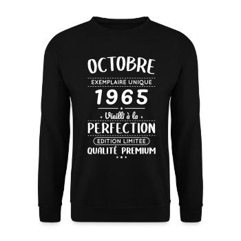 Anniversaire 60 ans - Octobre 1965 Perfection - Sweat-shirt Unisexe - noir - Devant - Alina (178cm) & Michal (187cm)