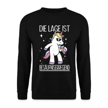 Lustiges Einhorn Bier Party Geschenk Spruch - Unisex Pullover - Schwarz - Vorne - Alina (178cm) & Michal (187cm)