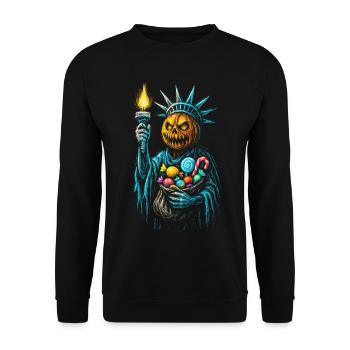 Liberty Kürbis Halloween - Unisex Pullover - Schwarz - Vorne - Alina (178cm) & Michal (187cm)