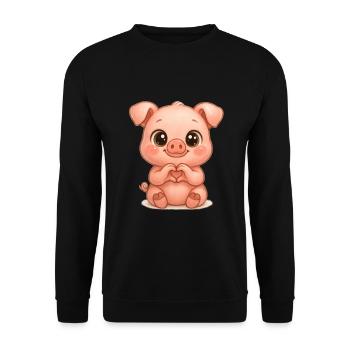 Süßes Schwein mit Herzhänden - Unisex Pullover - Schwarz - Vorne - Alina (178cm) & Michal (187cm)