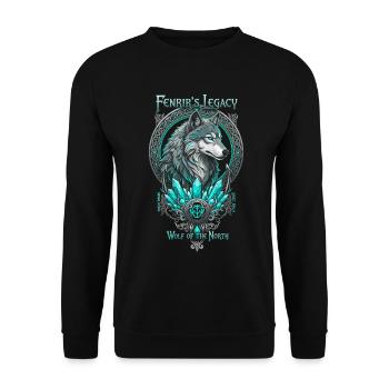 Fenrir Vermächtnis Wolf Nord Kristall Cyan - Unisex Pullover - Schwarz - Vorne - Alina (178cm) & Michal (187cm)