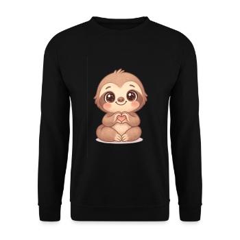 Süßes Faultier mit Herzhänden - Unisex Pullover - Schwarz - Vorne - Alina (178cm) & Michal (187cm)