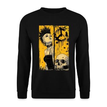 Grunge punk woman with skull in yellow - Unisex Sweatshirt - black - Front - Alina (178cm) & Michal (187cm)