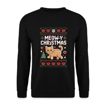 Meow-Y Christmas Pixel Cat - Unisex Sweatshirt - black - Front - Alina (178cm) & Michal (187cm)