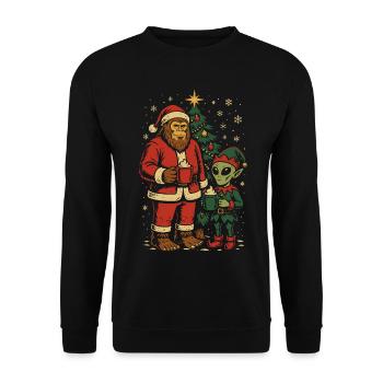 Santa Bigfoot Alien Elf Weihnachten - Unisex Pullover - Schwarz - Vorne - Alina (178cm) & Michal (187cm)