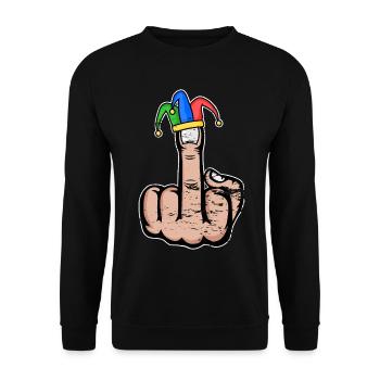Mittelfinger Stingerfinger Karneval - Unisex Pullover - Schwarz - Vorne - Alina (178cm) & Michal (187cm)