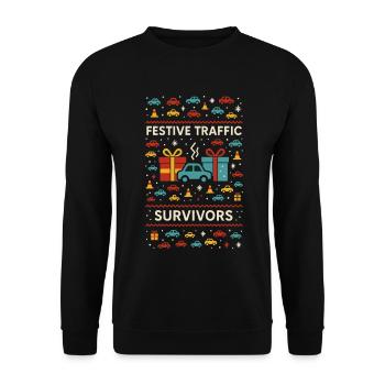 Festive Traffic Survivors – Funny Xmas Shirt - Unisex Pullover - Schwarz - Vorne - Alina (178cm) & Michal (187cm)
