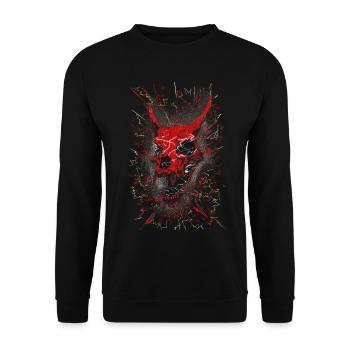 Neon-zerschmetterter Dämonenschädel - Unisex Pullover - Schwarz - Vorne - Alina (178cm) & Michal (187cm)