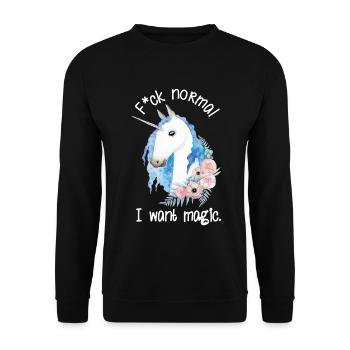 Fuck Normal I Want Magic – Einhorn Aquarell - Unisex Pullover - Schwarz - Vorne - Alina (178cm) & Michal (187cm)