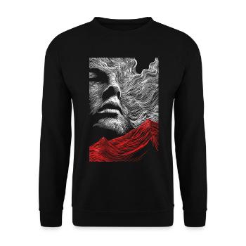 Face lines with red mountain silhouette - Unisex Sweatshirt - black - Front - Alina (178cm) & Michal (187cm)