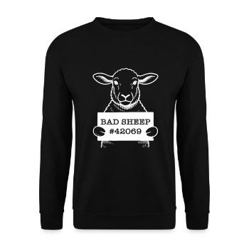 Bad Sheep – Lustiges Schaf Motiv - Unisex Pullover - Schwarz - Vorne - Alina (178cm) & Michal (187cm)