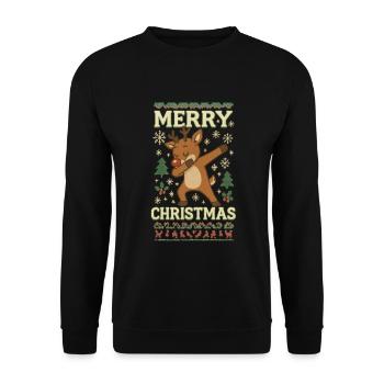 Dabbing Rentier: Merry Christmas - Unisex Pullover - Schwarz - Vorne - Alina (178cm) & Michal (187cm)