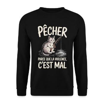 Angeln, weil Gewalt falsch ist - Unisex Pullover - Schwarz - Vorne - Alina (178cm) & Michal (187cm)