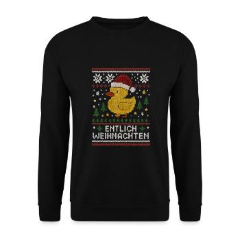 Entlich Weihnachten Ugly Christmas - Unisex Pullover - Schwarz - Vorne - Alina (178cm) & Michal (187cm)