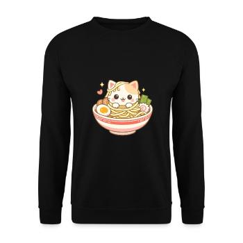 Kawaii Katze Ramen Nudeln Anime Katze - Unisex Pullover - Schwarz - Vorne - Alina (178cm) & Michal (187cm)