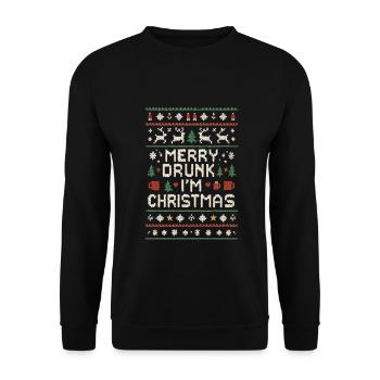 Witziges Ugly Christmas Drinking - Merry Drunk - Unisex Pullover - Schwarz - Vorne - Alina (178cm) & Michal (187cm)