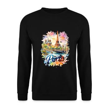 Paris Aquarell Skyline - Unisex Pullover - Schwarz - Vorne - Alina (178cm) & Michal (187cm)
