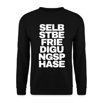 Selbstbefriedigungsphase - Text Motiv - Unisex Pullover - Schwarz - Vorne - Alina (178cm) & Michal (187cm)