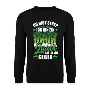 Gym DU BIST STEILER BIN EIN LAUCH DAS IST GEILER - Unisex Pullover - Schwarz - Vorne - Alina (178cm) & Michal (187cm)