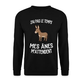 J’ai Pas Le Temps Mes Ânes M’Attendent Humour  - Sweat-shirt Unisexe - noir - Devant - Alina (178cm) & Michal (187cm)