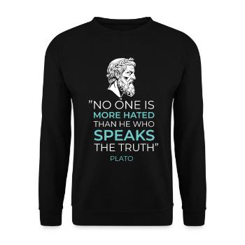Griechische Philosophie Platon Zitat Wahrheit  - Unisex Pullover - Schwarz - Vorne - Alina (178cm) & Michal (187cm)